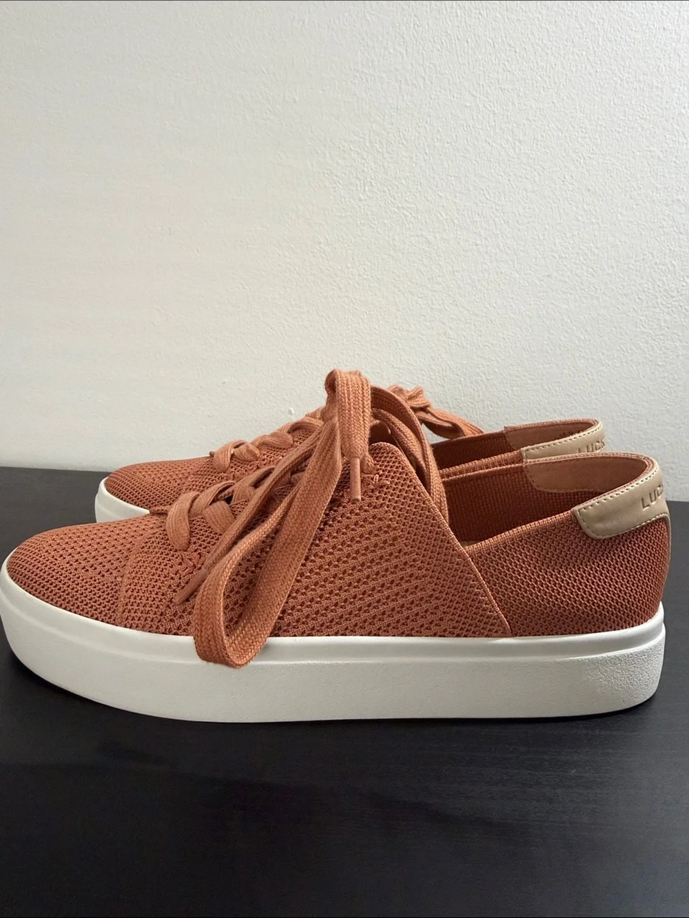 Lucky Brand Terracotta Knit Sneaker with White Trim